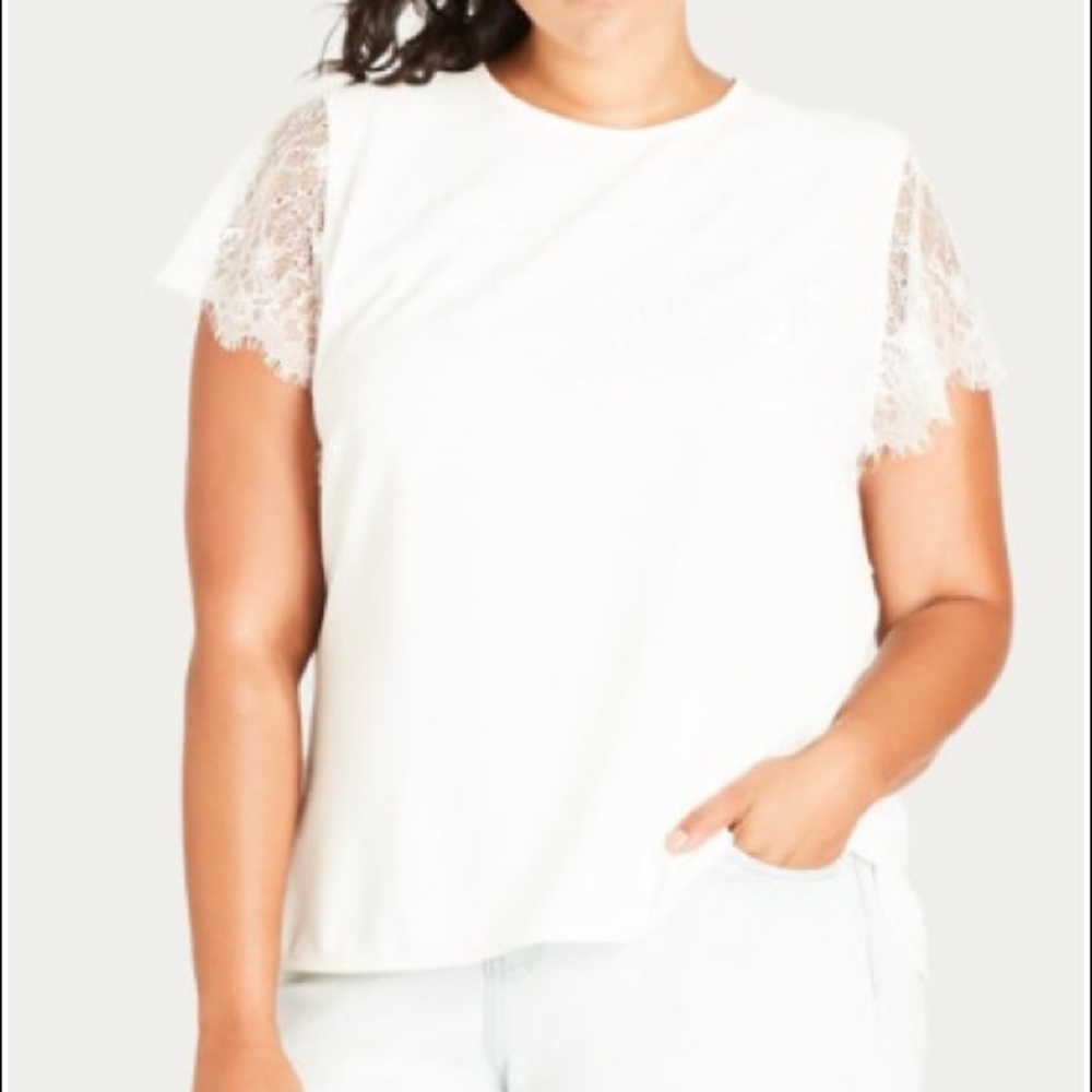 City Chic White Lace Panel Top